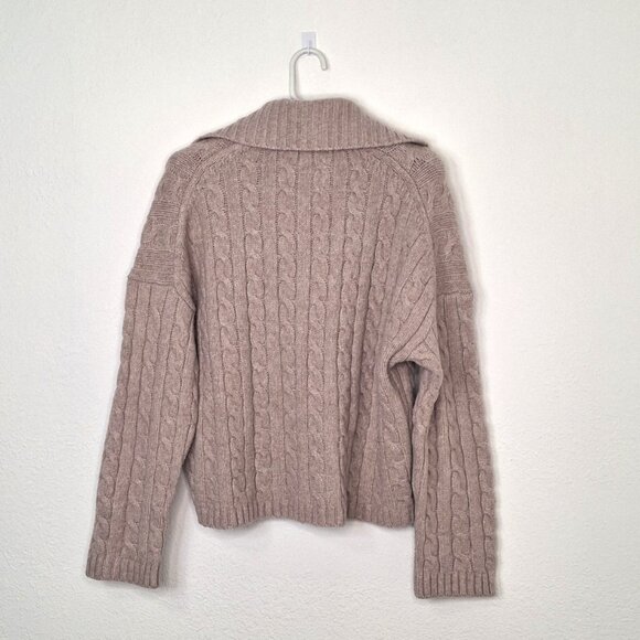 Abercrombie & Fitch Cable Sweater Sz M Oversized Notch-Neck Preppy Boho Neutral - Picture 8 of 13